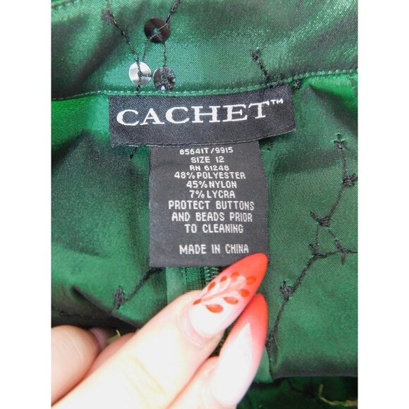 Cachet Emerald Embellished Blouse 12 - Sequin - Excellent - Witchcore Elegant - Picture 12 of 13